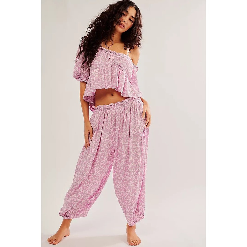 Free People Spring Soiree Pajama 2 piece Set Rose Medium New With Tags